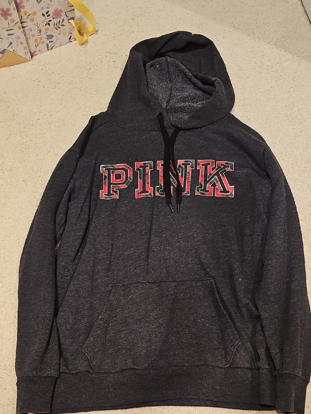 PINK Victoria's Secret Charcoal Hoodie with Red Logo